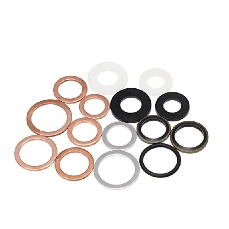 190 stks Olieaftappen Platte Plain Pakking Afdichting Spacers Nylon Koper Aluminium Gebonden Gecombineerde Sluitringen voor Carterpluggen
