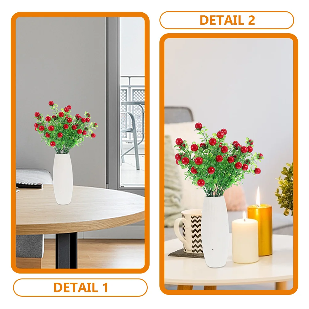 4 قطعة ينبع أحمر نابض بالحياة أوراق الأوكالبتوس فروع التوت الاصطناعي زهرية حشو وهمية التوت الأحمر باقة مقلد نباتات الفاكهة #2