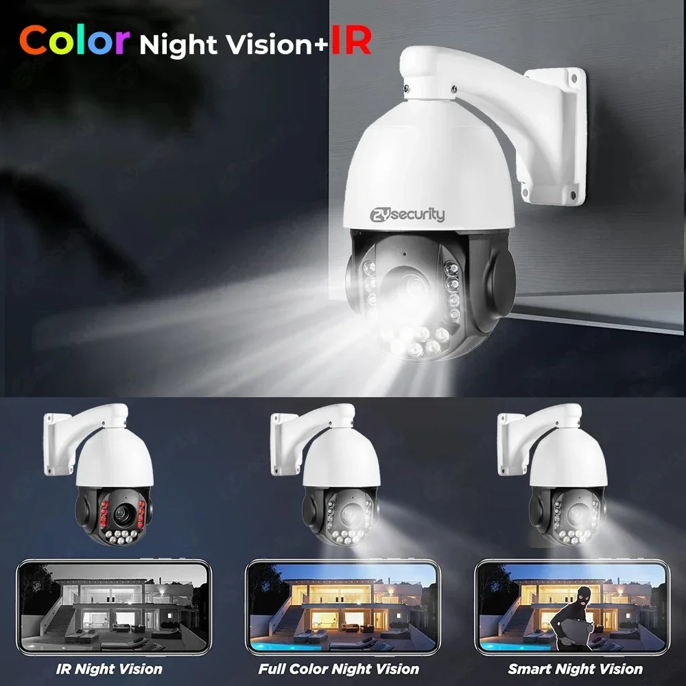 야외 유선 IP 카메라, 자동 줌 추적, 사람 차량 감지 돔 보안 카메라, 8MP 4K, 360 ° PoE PTZ 카메라, 30X 광학 줌