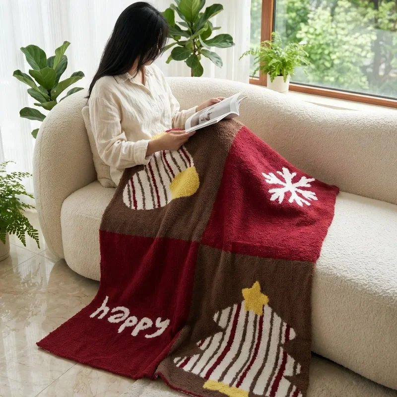 All-Season Snowflake Pattern Knitted Blanket Christmas Deco Nap Throw Sofa Blanket Fleece Blanket Home Textile Products