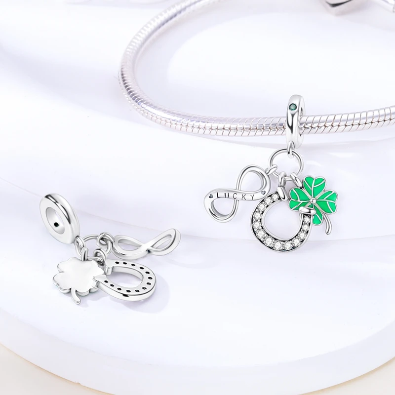 Fashion 925 Silver Heart-shaped Four Leaf Clover Butterfly Ladybug Charms Beads Fit Pandora Original Bracelets DIY Lucky Jewelry