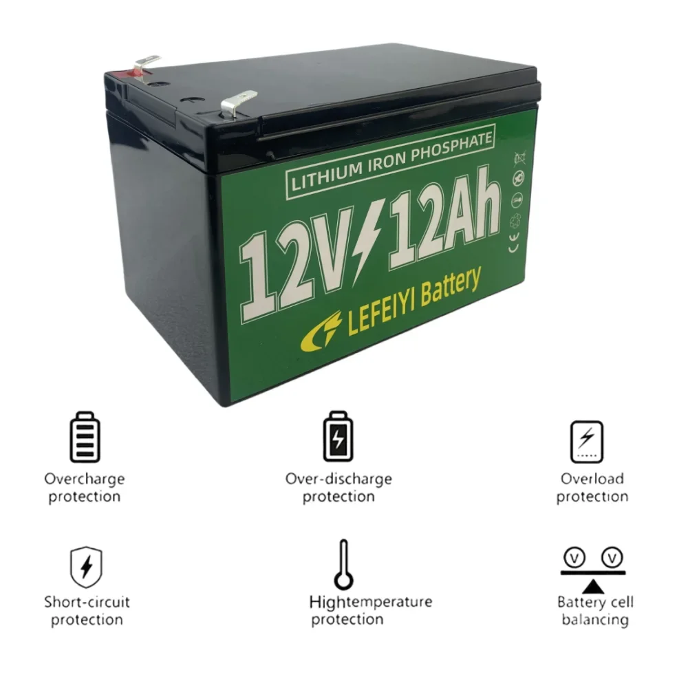 100% New 12V 12AH LiFePo4 Battery Pack Rechargeable Battery for Electric Portable Power Solar Energy Storage RV