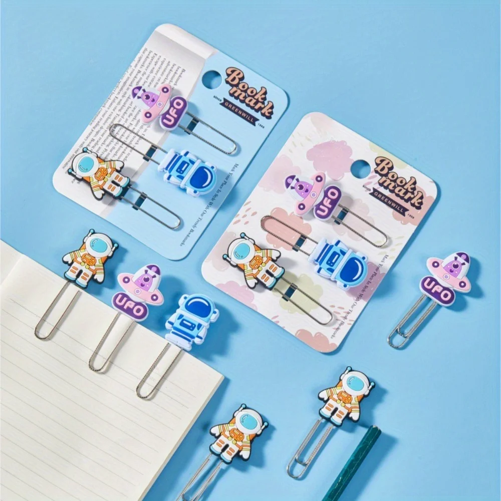 3pcs/set Creative Cute Bookmarks PVC Astronaut Bookmark Cartoon Pin Students & Office Stationery School Supplies Book Lover Gift