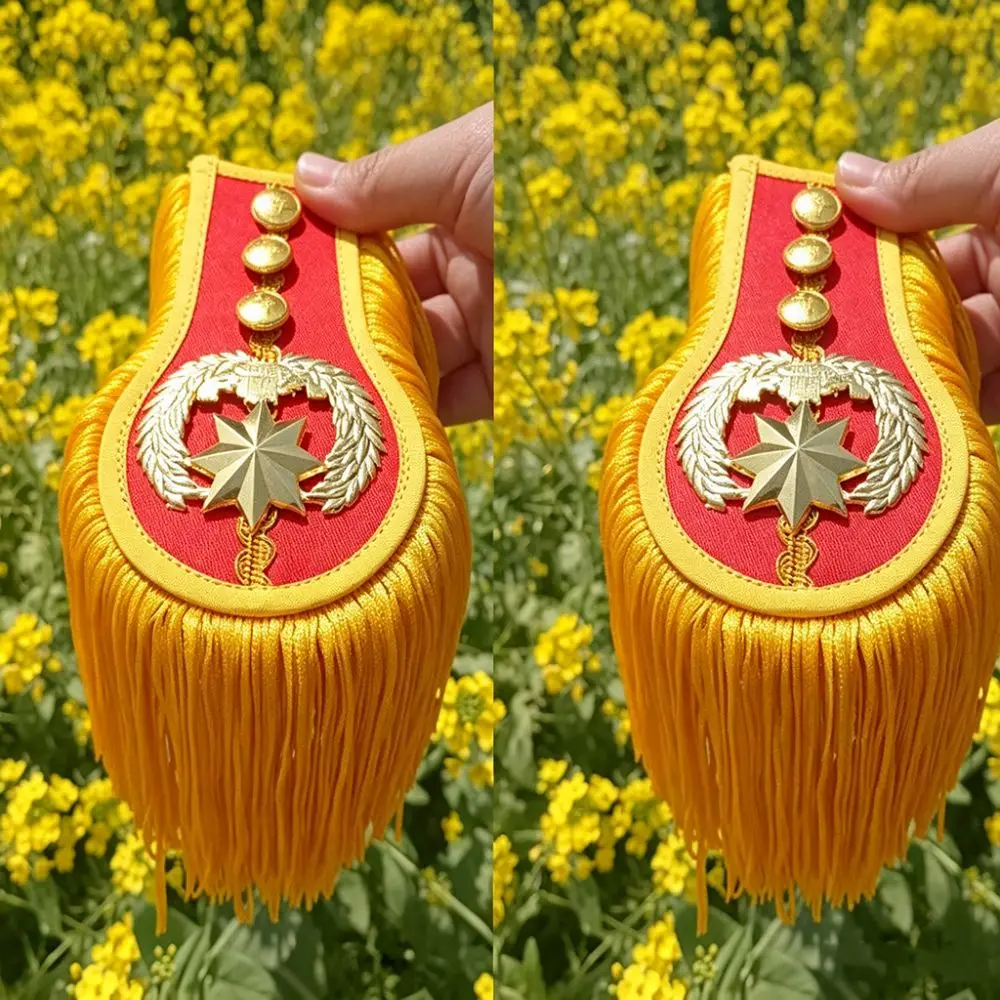 Smooth Satin Fabric Epaulettes Alloy Decorative Emblems Imitation Metallic Tassels Shoulder Badges Lightweight