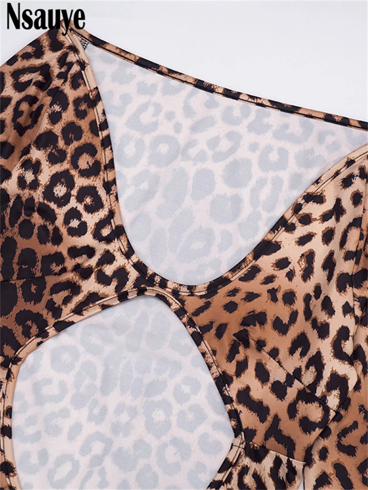 Nsauye كم طويل ليوبارد عالية الخصر التفاف مثير فستان الحفلات المسائية النادي الليلي الجوف خارج Y2K موضة الشتاء فستان أنيق 2025 #6