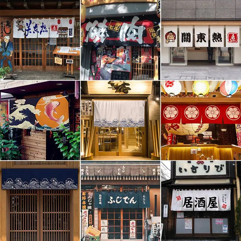 VIKAMA Japanese Wave Noren Curtain Traditional Seigaiha Split Door Curtain Izakaya Restaurant Room Divider Home Decor