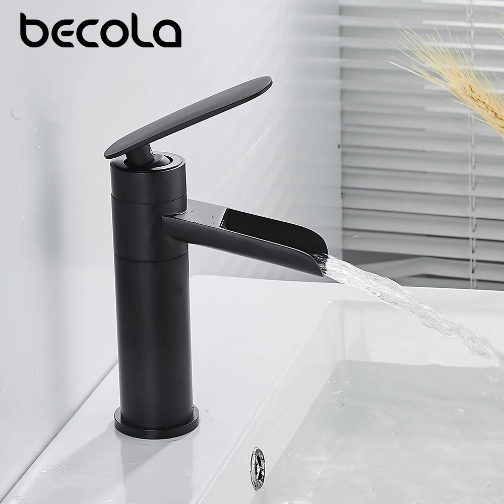 

Becola Waterfall Bathroom Faucet Basin Mixer Tall Washbasin Tap Brass Single Handle Hot and Cold Water Faucets Short Taps