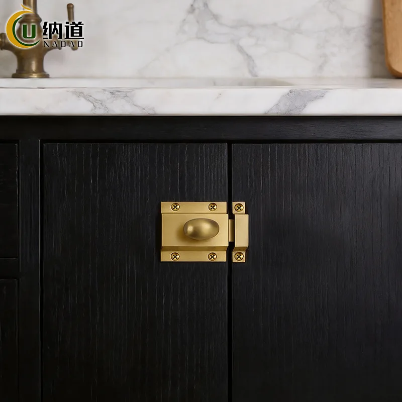 Drawer Cabinet Door Clasp Hand French Interior Anti-theft Door Lock Latch, Thickened Brass Cabinet Door Latch Lock