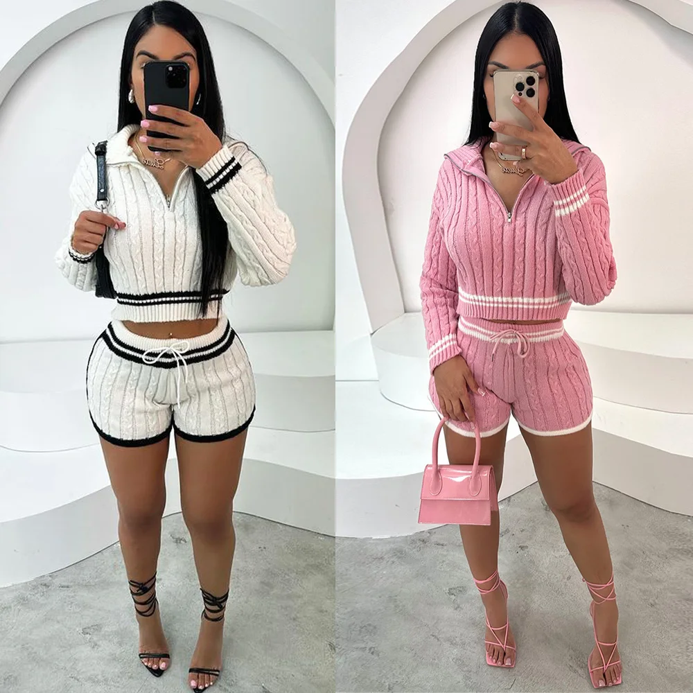 

Knitted Sweater Tops 2 Piece Pant Set Outfits Winter Women Knitwear Bodycon Sexy Elegant Crochet Luxury Two Piece Pant Sets