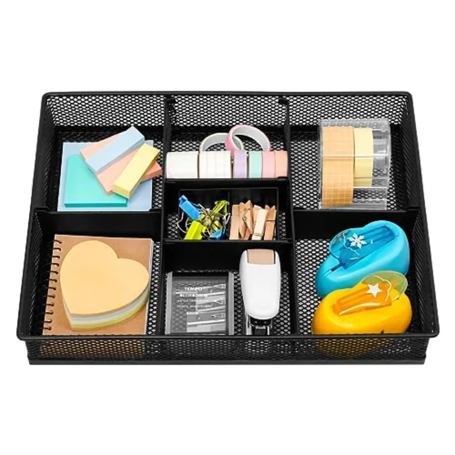 

Mesh 3 Slot Desk Drawer Organizer with Four Adjustable Divide Black