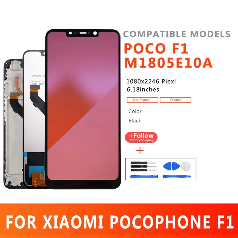 

6.18" Poco F1 Lcd Display For Xiaomi Pocophone F1 Lcd Display Touch Screen Digitizer Assembly For Xiaomi M1805E10A POCO F1