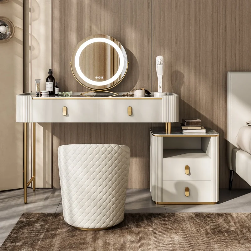 

Light Mirror Vanity Table Storage Organizer Modern Nordic Dressing Table Aesthetic Make Up Comoda Do Quarto Room Furniture