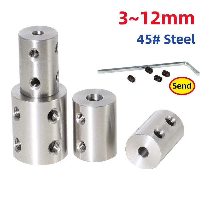 3/3.17/4/5/6/6.35/7/8/10/12mm 45# Steel Rigid Shaft Coupling Motor Jaw Shaft Coupler Connector Sleeve Transmission Connector