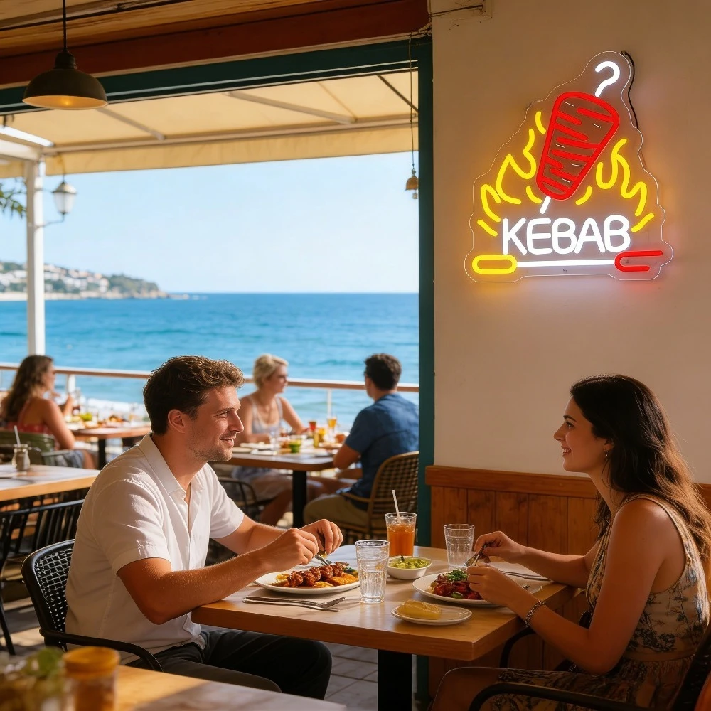 Kebab Neon Sign LED USB Reusable Shawarma Meat Street Food Night Light for Restaurant Bar Kitchen Home Pub Dining Room Decor