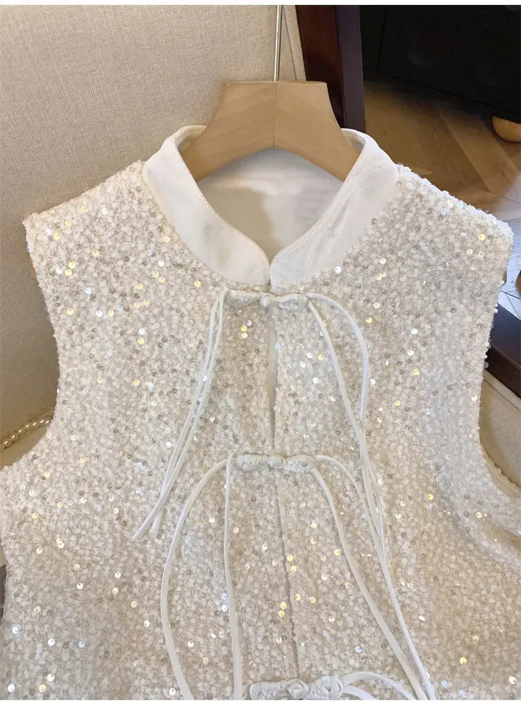 New Chinese style Chinese style button up shirt for women in spring, new high-end  embroidery shirt, sequin vest