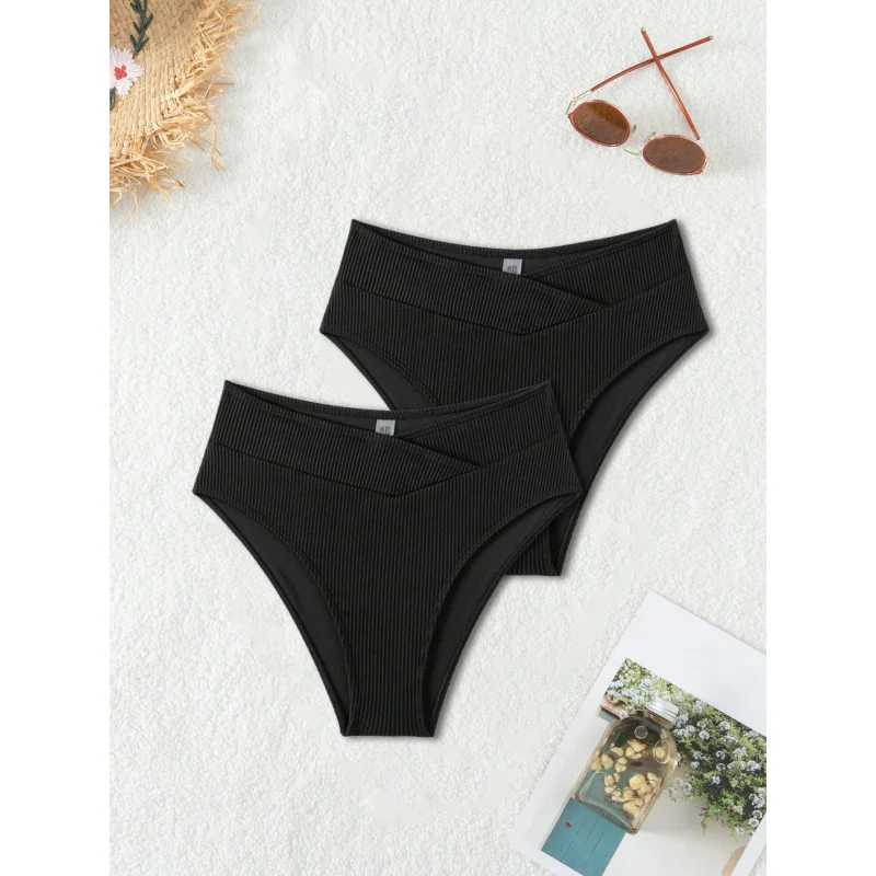 2025Summer New Fashion Solid Color Bikini Swimsuit Sexy Ruched Unique Women's Triangle Swim Bottoms