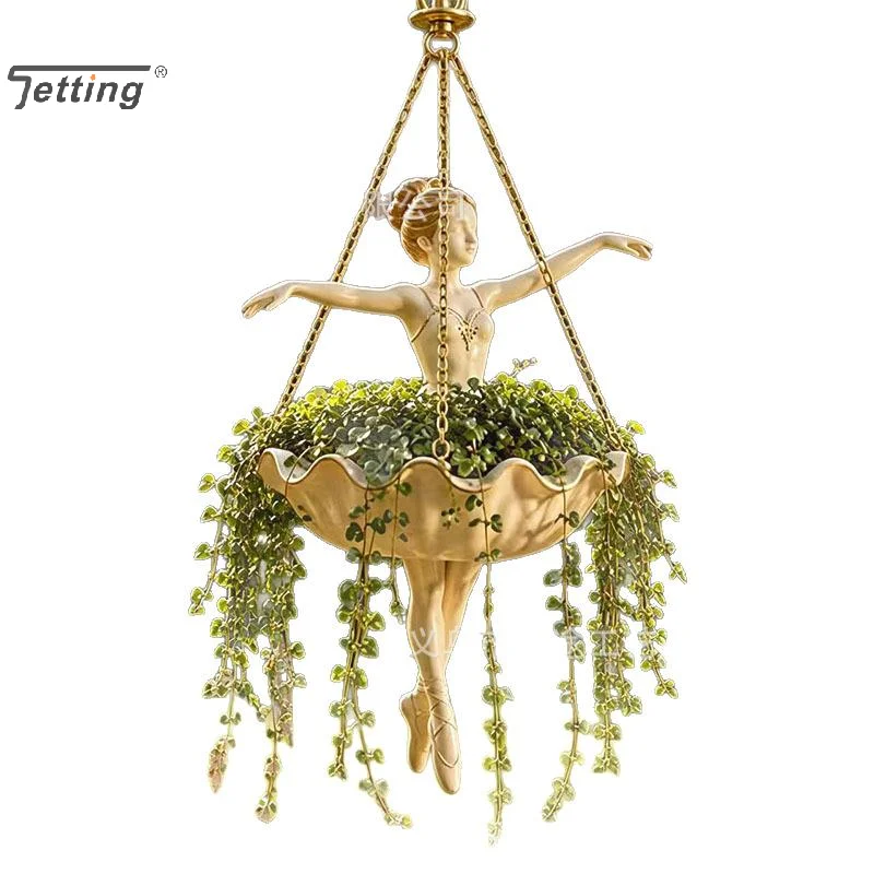 Resin Ballet Dancer Hanging Planter Elegant Ballerina Figure Hand Carved Fairy Flower Pot Whimsical UV Resistant