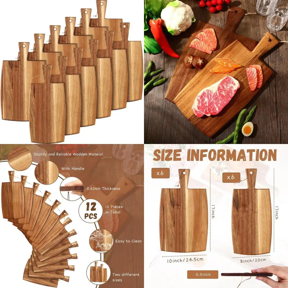 

Set of 12 Acacia Wood Charcuterie Boards with Handles, Engraved - Perfect for Kitchen, Cheese Cutting, Mother's Day, Weddings, a
