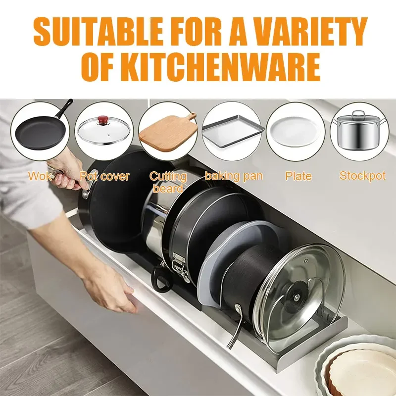 Expandable Kitchen Cabinet Organizer Rack Stainless Steel Storage Shelf for Pots Pans Cutting Boards  Cookware