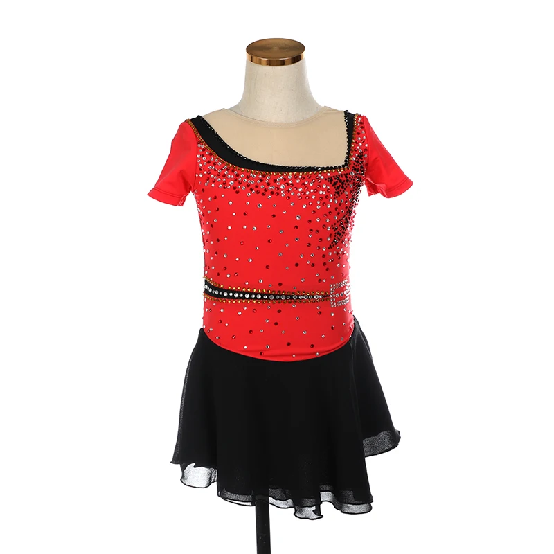 

Figure Skating Competition Training Dress Customized Women's Rhythmic Gymnastics Red and Black Performance Dress