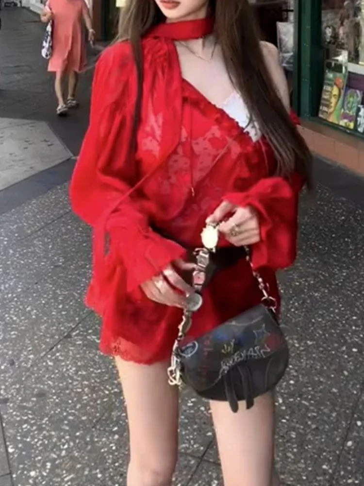 Élégant Vintage haut pour femme dentelle à manches longues Blouse ample plage fête mince t-shirts décontracté bureau mode Chic 2025 printemps nouveau