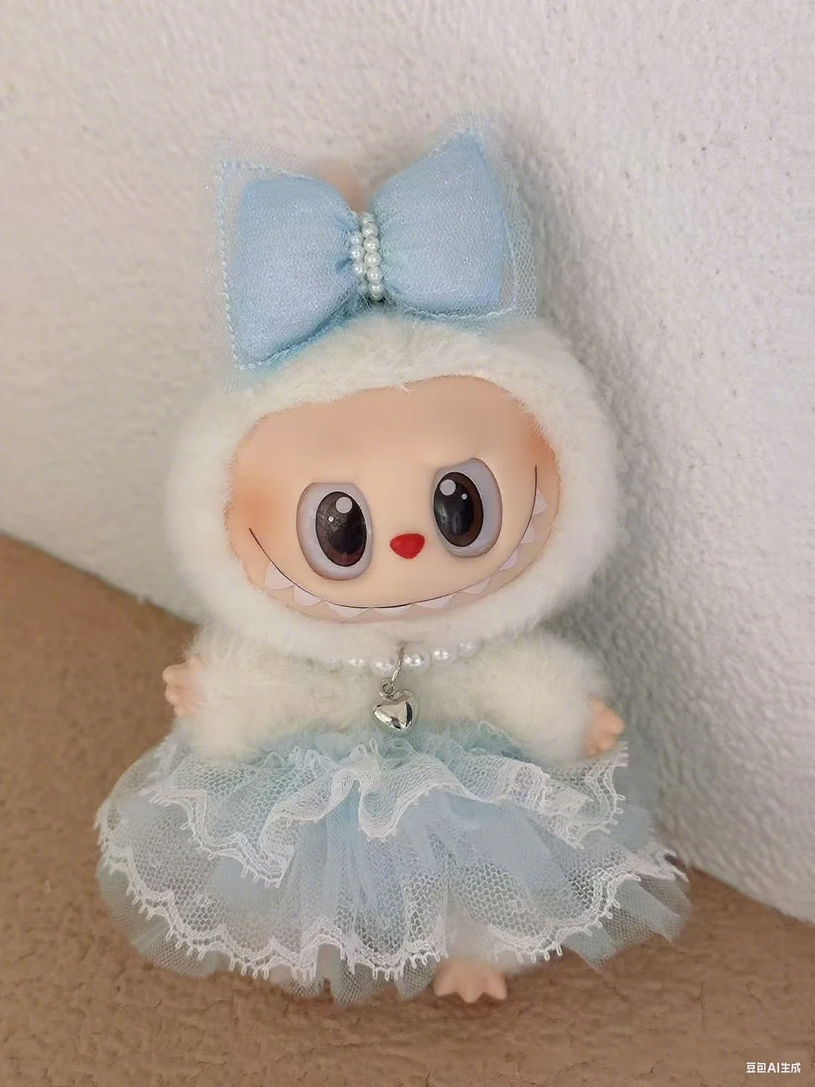 Conjunto de monos juguetones para muñeca Labubu de 15/17cm con bonita pinza para el pelo, ropa Labubu, accesorio para muñeca Kawaii