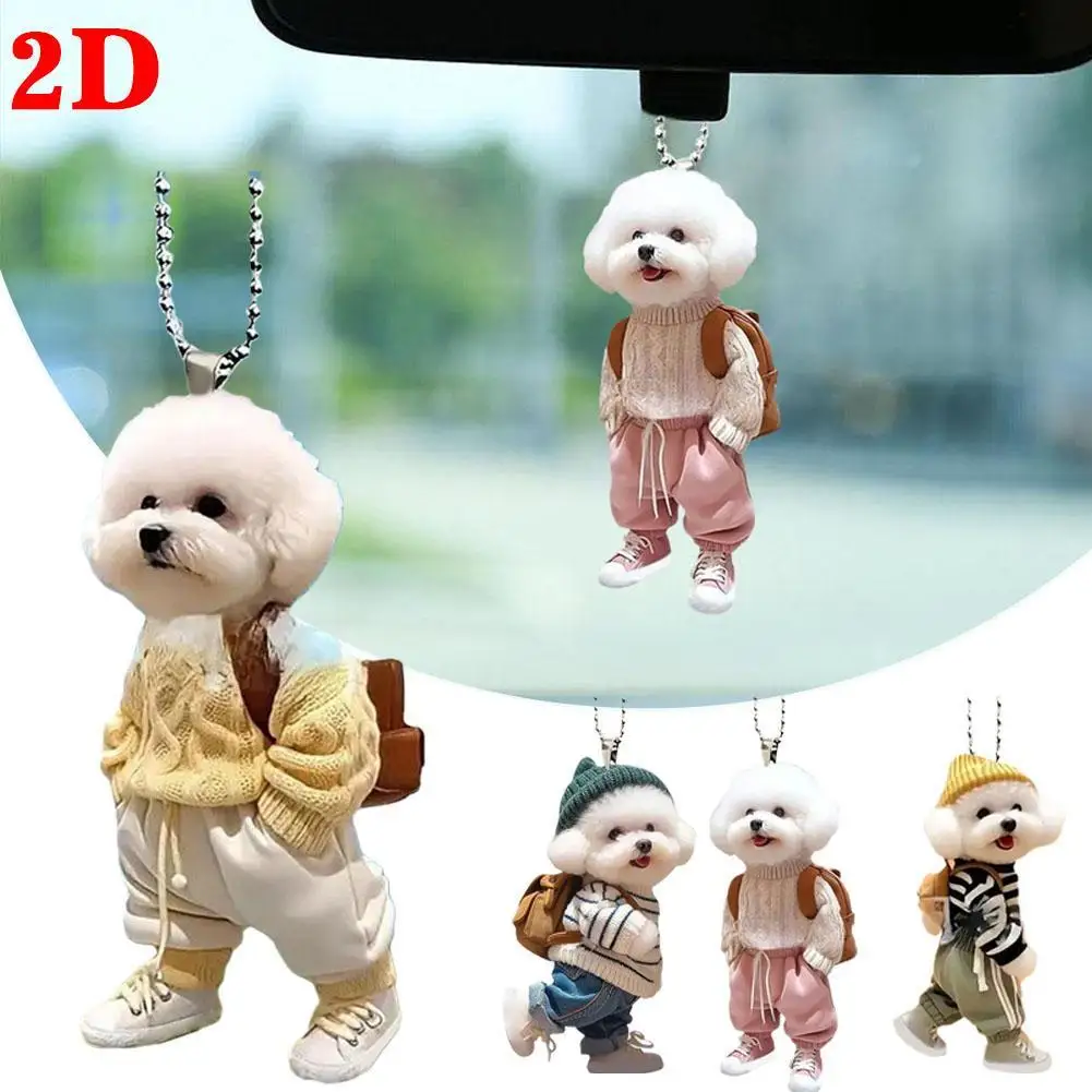 2D Creative Puppy Man Backpack Pendant Acrylic Car Pendant Cute Teddy Dog Key Accessories