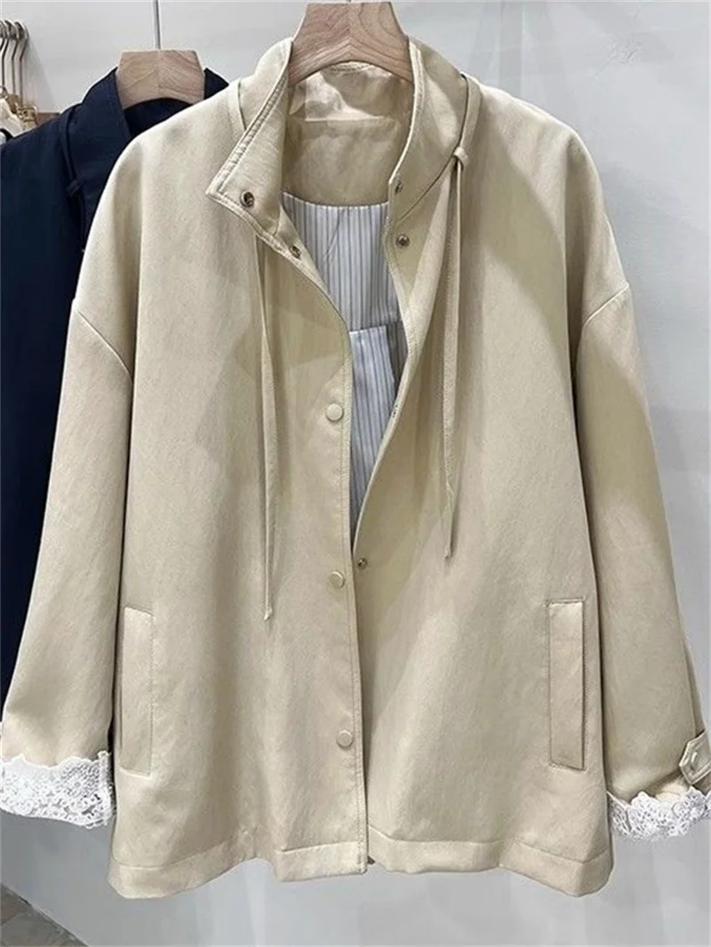 2025 Spring and Autumn Women Small Men Simple and Versatile Loose Trench Coat Casual Silhouette Japanese Military Coat Models