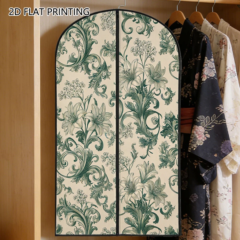 1pc vintage lily flower Compressed Dust Cover Clothes Compression Hanging Storage Bag Household Wardrobe Organizer