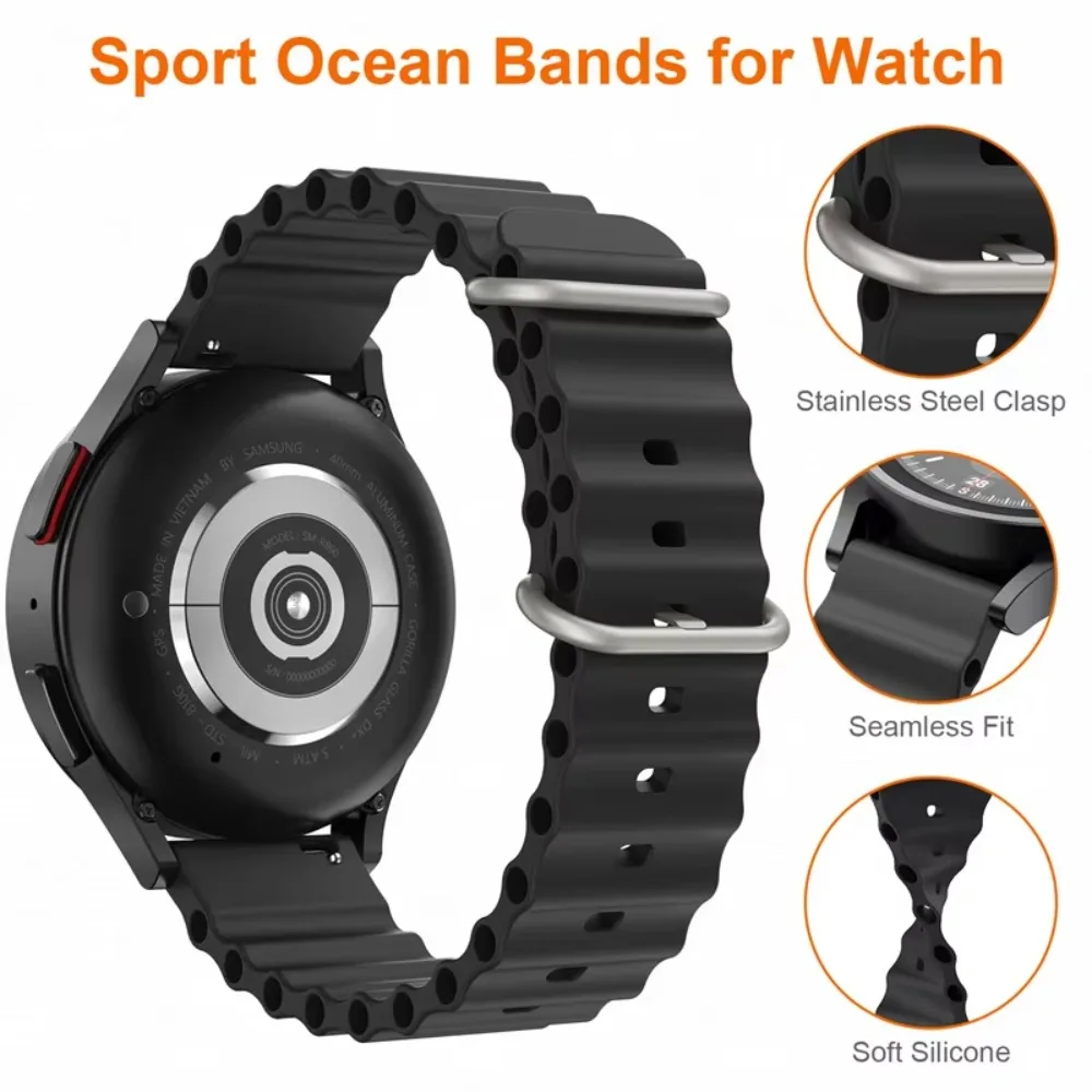 Ocean Sport Silicone Watch Band 20mm 22mm for Samsung Galaxy Watch 6 5 5 Pro 4 Classic Huawei GT 4 3 2 46mm Wavy Multi Hole Men