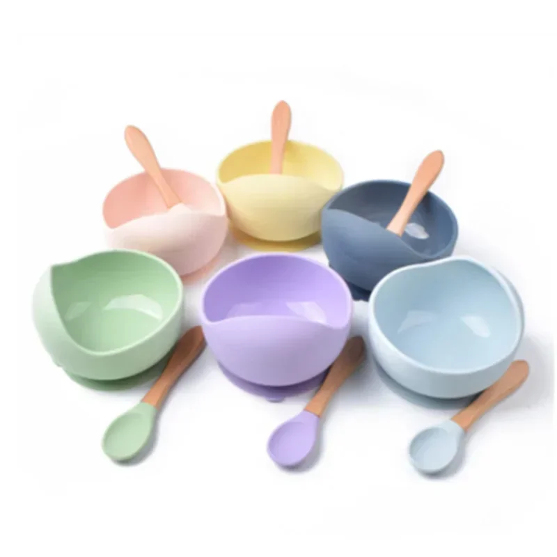 Baby Silicone Suction Cup Bowl Children's Bowl Spoon Set Baby Replacement Tableware Anti-drop Learning Bowl Non-Slip Crockery