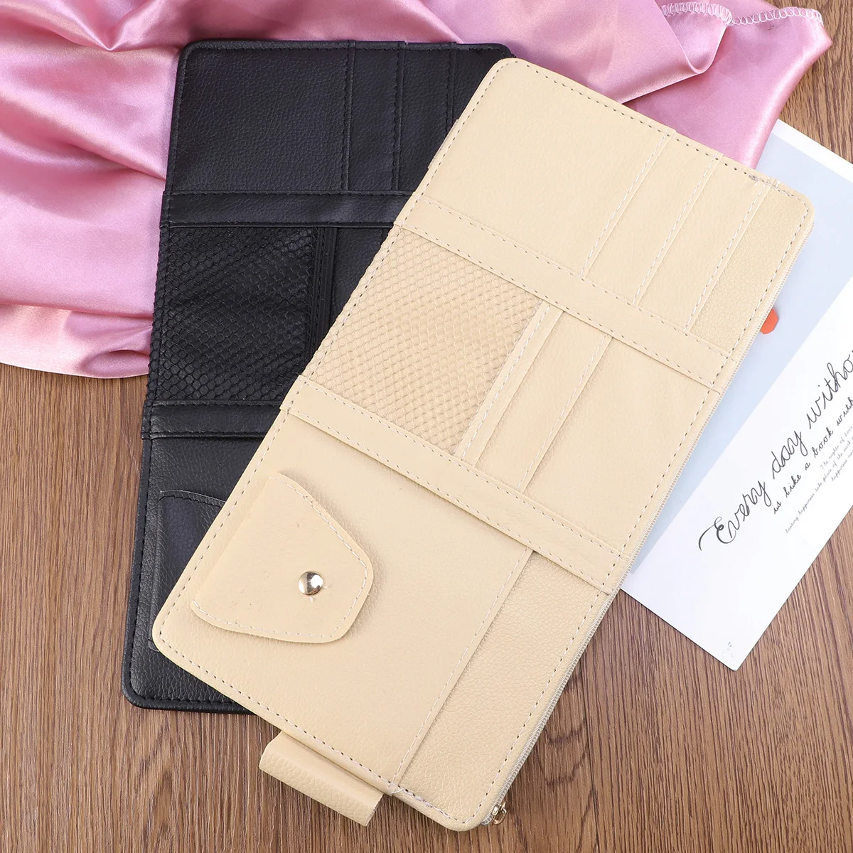 

Car Sun Visor Organizer Beige Multi-Pocket Storage For Cards Tickets Phone Dustproof Heat Resistant Auto Accessories