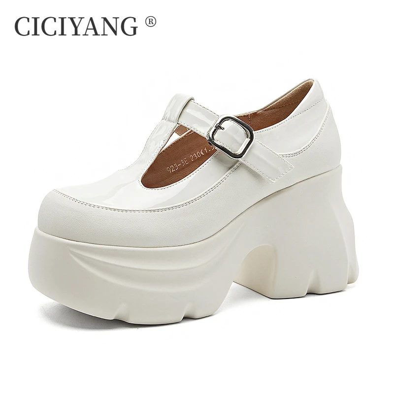 

CICIYANG Mary Jane Shoes Women High Heels Genuine Leather 2024 Summer New British Style 9cm Platform Girls Shoes Ladies Loafers