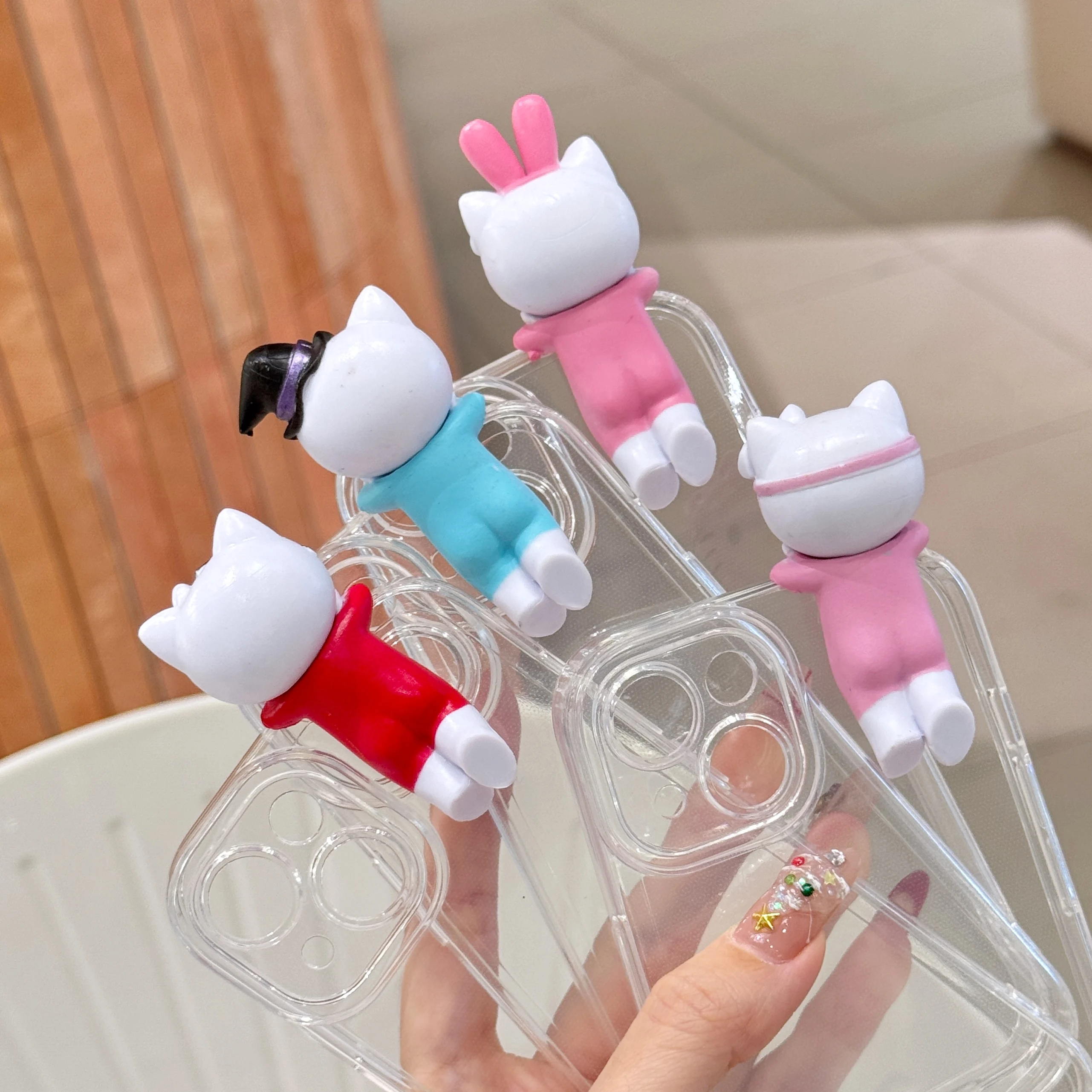 HelloKitty Series Pendant Phone Case for iPhone 16 Pro Max 15 14 Plus 13 12 11 Pro XR XS X 8 7 SE 2020 Cover Random Gift Doll