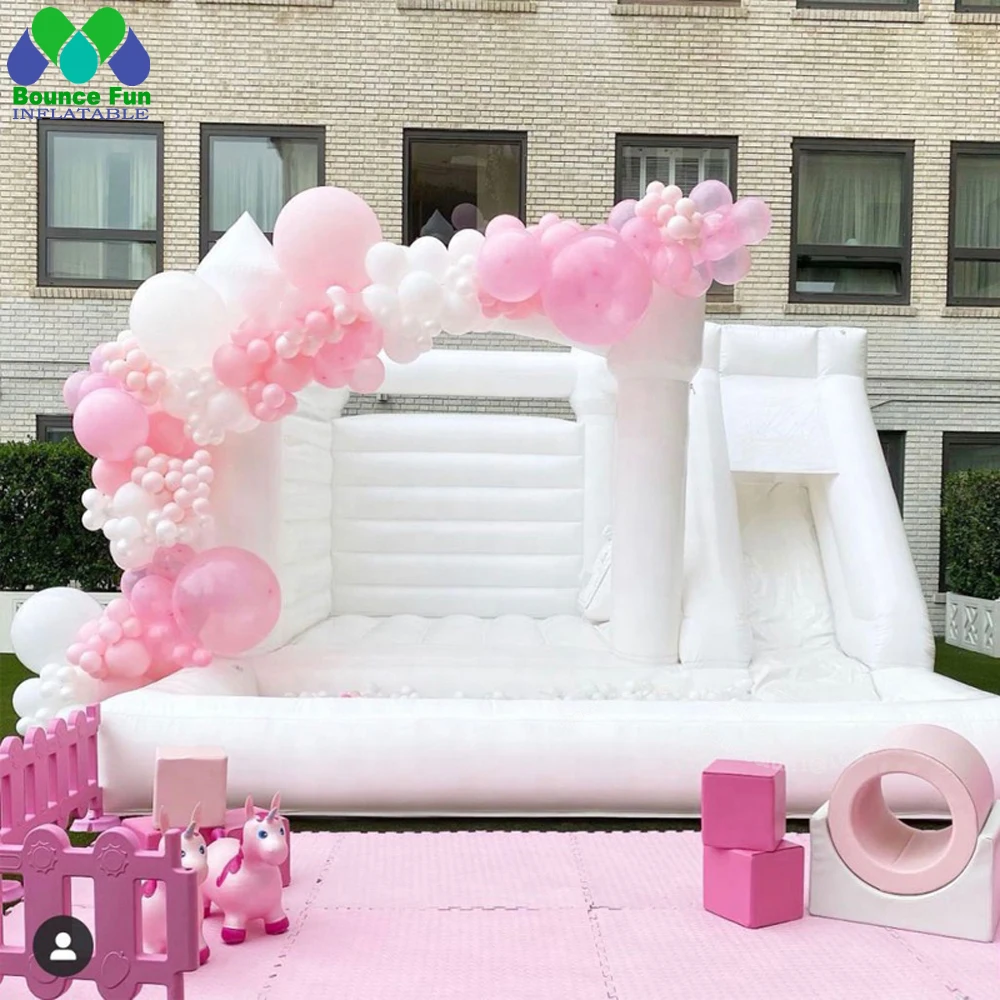 Wholesale Outdoor Inflatable Wedding Bounce House Jumping Bouncer Slide Ball Pit Combo White Bouncy Castle For Wedding Birthday