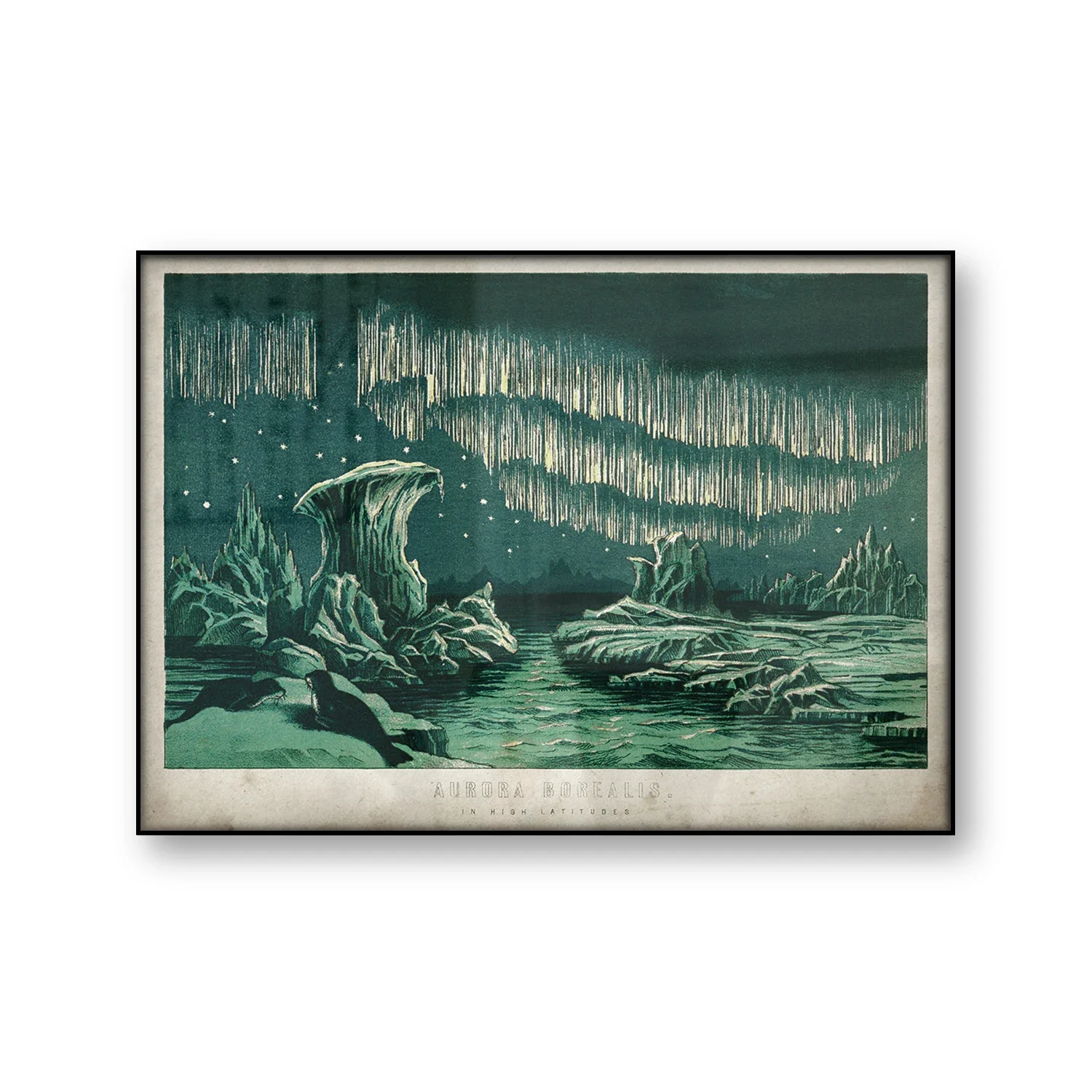 Vintage Poster Aurora Borealis Polar Lights in High Latitudes Night Sky Ancient Star Astrology Wall Art Canvas Print Home Decor