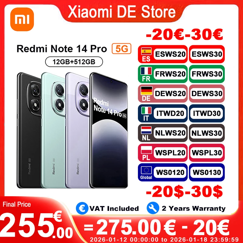 Versione globale Redmi Note 14 Pro 5G Smartphone 5G 200MP sistema di telecamere AI di livello professionale IP68 1.5K 120Hz Xiaomi