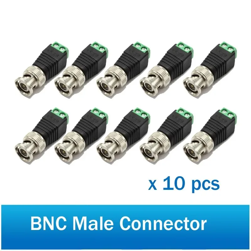 Conector BNC macho e fêmea, Acessórios para câmeras CCTV, Vídeo Balun, Plug para luzes LED Strip, Coax, CAT5, 12V DC, 10pcs