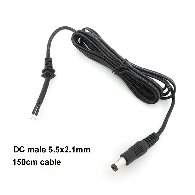 Power Adapter supply Cord DC Male Plug 2pin DC wire Cable 5.5*2.1mm Output for cctv camera laptop charger 150cm repair