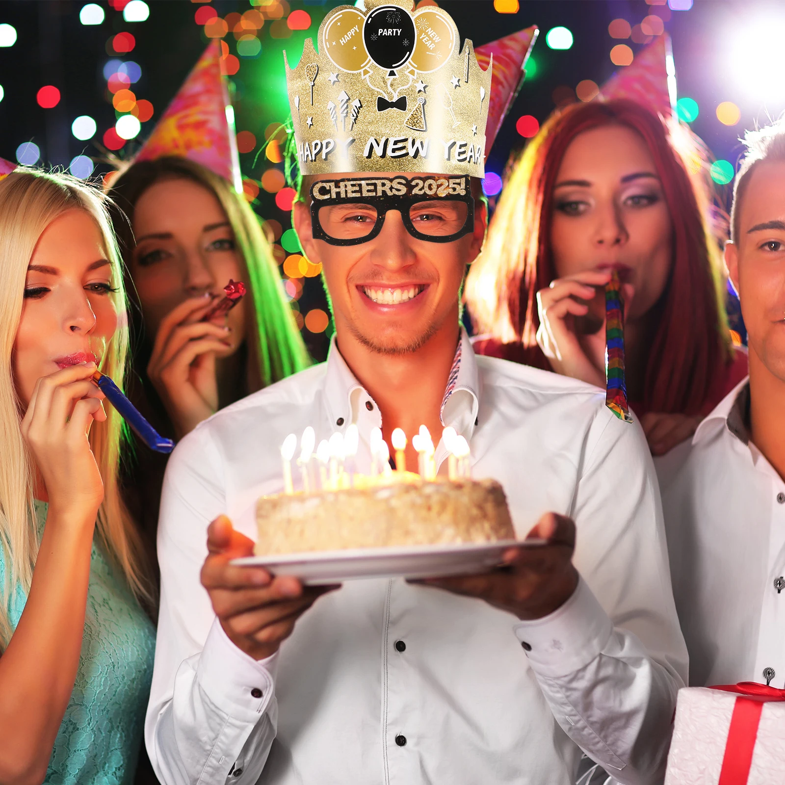 

12 Pcs Paper Glasses Hat Set Creative Design New Year Party Supplies 2025 Photo Props Festive Accessories