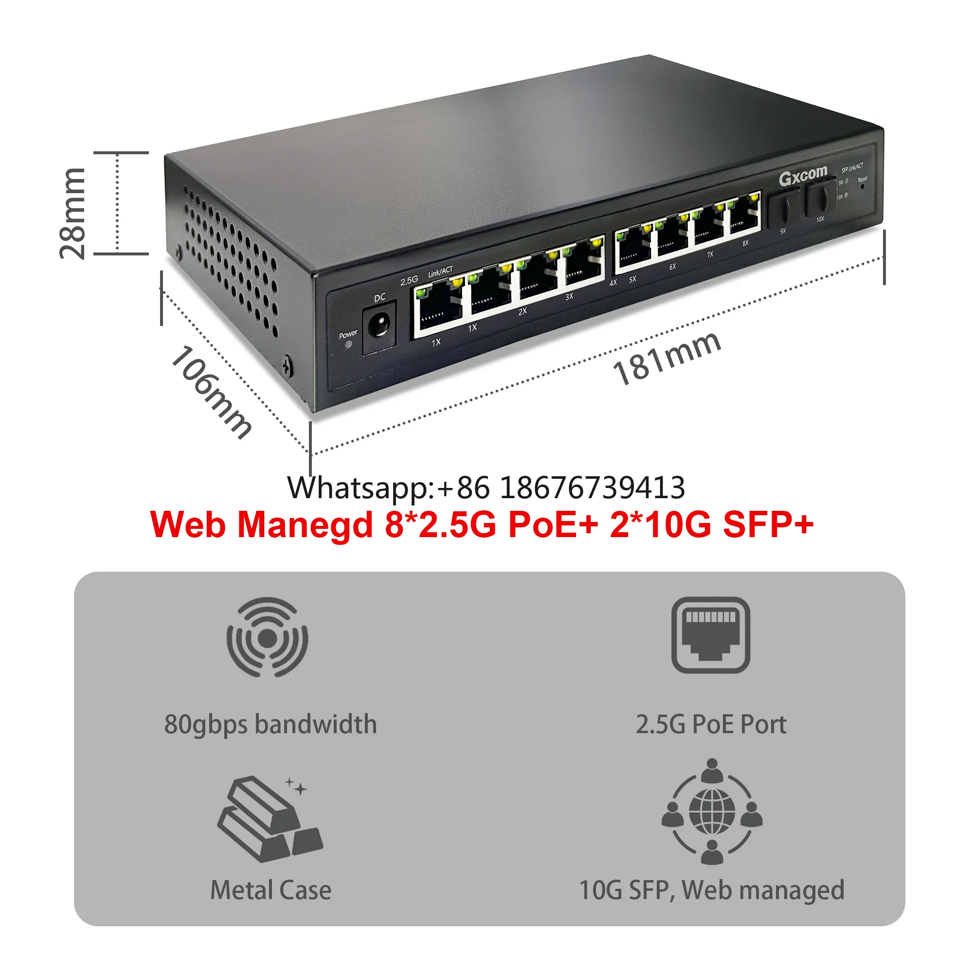 Sfp+ 10G Managed Switch 8 Port - สวิตช์ PoE แบบจัดการผ่านเว็บอัจฉริยะ 8 พอร์ต 2.5G