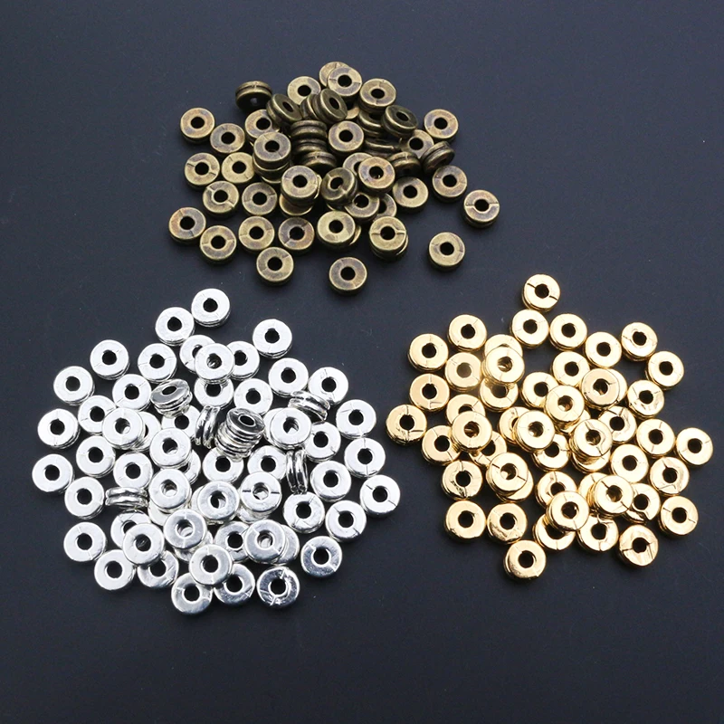 100pcs 6x6x2.5mm Antique Gold Silver Plated Spacer Beads Ball Crimp End Stopper For Diy Jewelry Making Findings Supplies