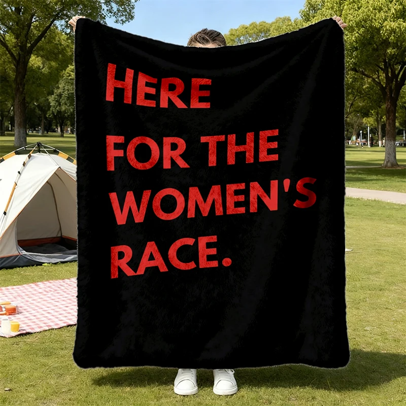 Here For The Race Soft Blanket, Feminist Sports Supporter Comfy Blanket, Bold Red Typography Flannel Blanket, Empowermen