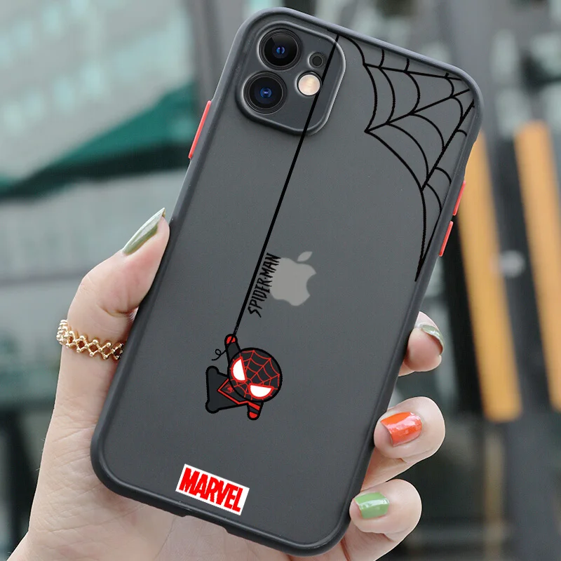 Marvel Spiderman Avengers For Apple iPhone 15 14 13 12 mini 11 XS XR X 8 7 Pro Max Plus TPU Frosted Translucent Phone Case