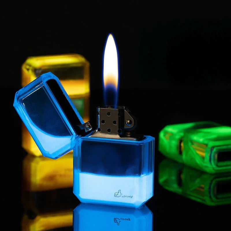 Colorful Night Glow Sand Glowing Lighter Transparent Luminous Quicksand Kerosene Lighter Glitter and Shine Cool Lighters