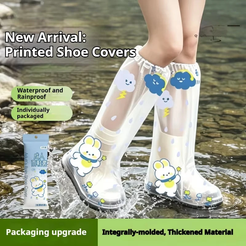 3 Pair Disposable Waterproof Non-Slip Rain Boots Shoe Covers Print Shoes Cover Adult Kids High Tube Shoe Protector