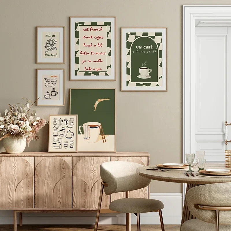 Pôsteres de impressão em tela da série Abstract Funny Coffee Club, impressões de arte de parede minimalistas modernas sem moldura para cozinha, decora