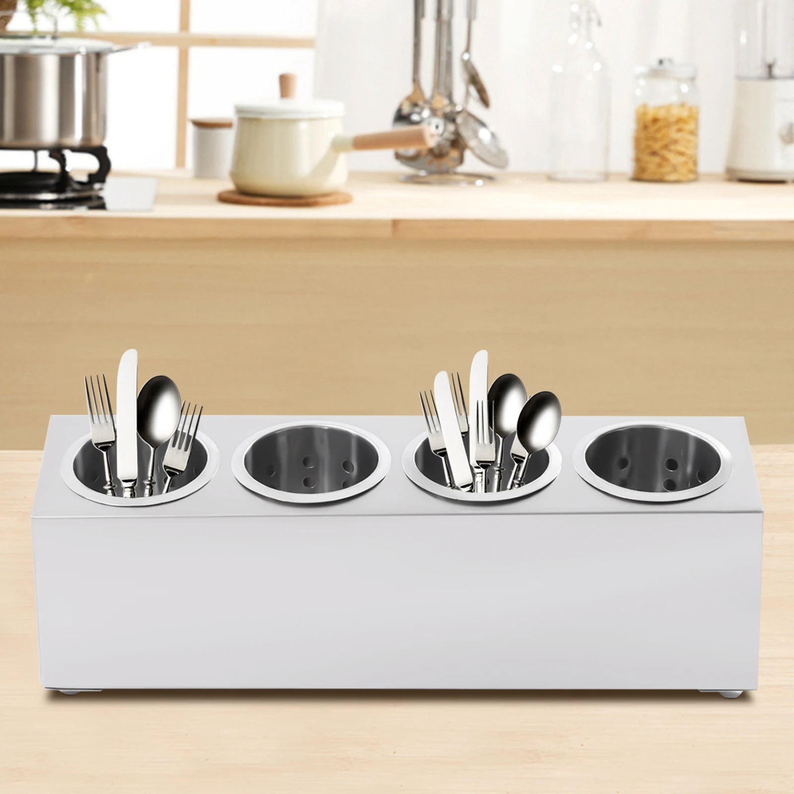 Flatware Storage Silverware Kitchen Holders 3/4 Holes Non-toxic Non-hazardous Kitchen Cylinder Organizer Stainless Steel