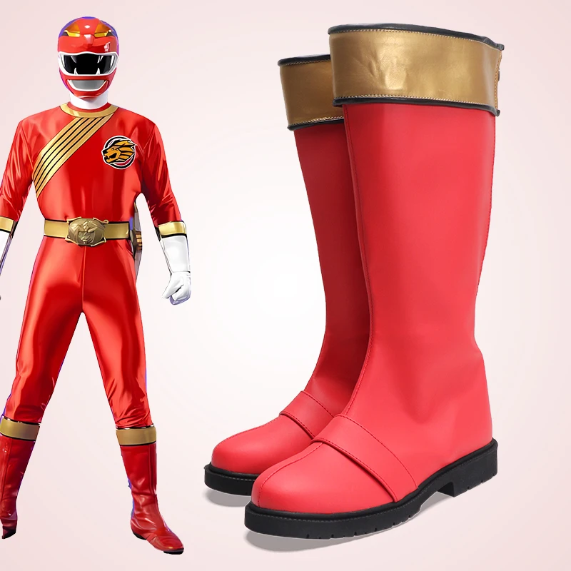 Hyakujuu Sentai Gaoranger Kakeru Shishi the Blazing Lion Spandex Zentai Shoes Boots- red