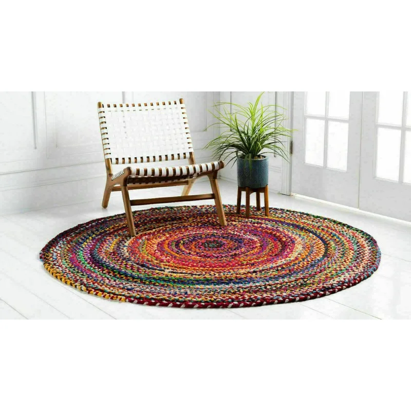 Rug 100% Cotton Round Handmade Reversible Hallway Area Rug Modern Look Rag